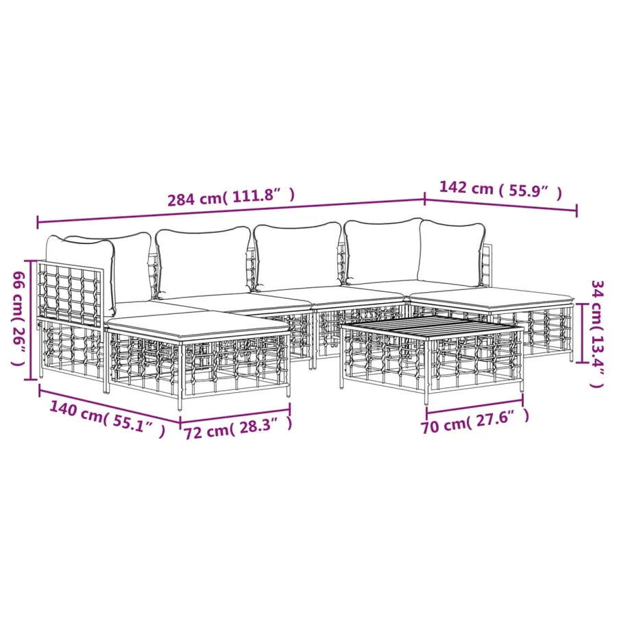 Salon de jardin 7 pcs avec coussins anthracite résine tressée - 10