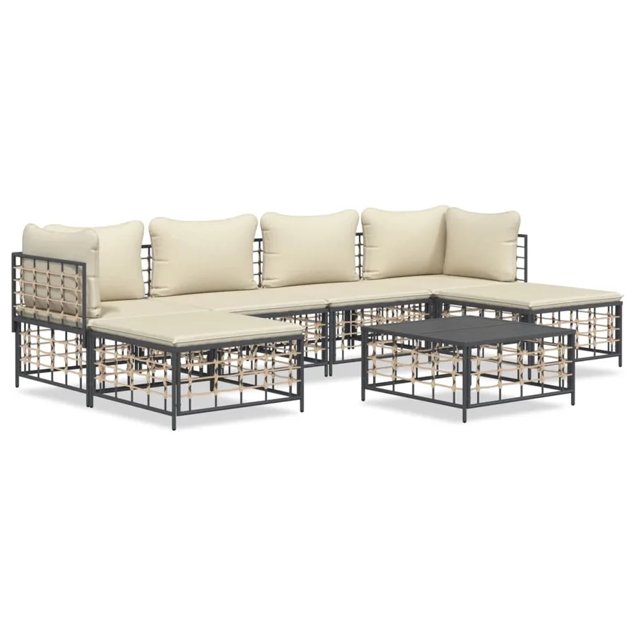 Salon de jardin 7 pcs avec coussins anthracite résine tressée - 2