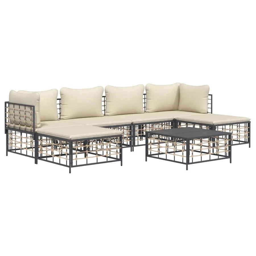Salon de jardin 7 pcs avec coussins anthracite résine tressée - 3