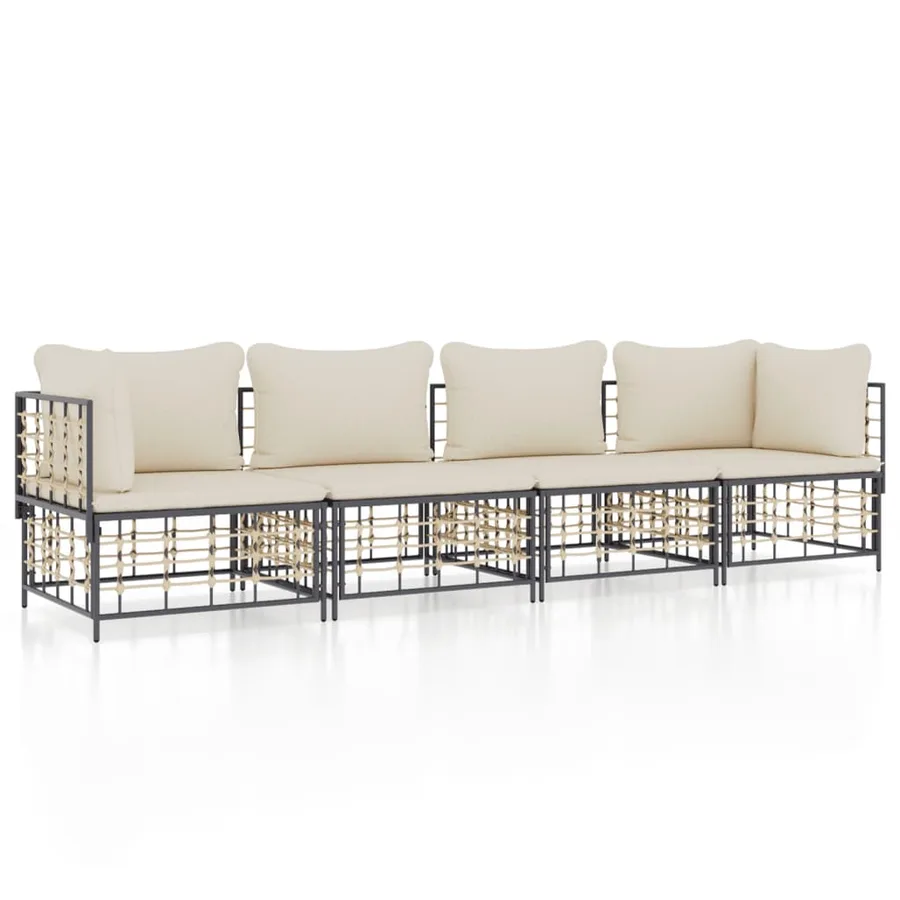 Salon de jardin 4 pcs avec coussins anthracite résine tressée - 2