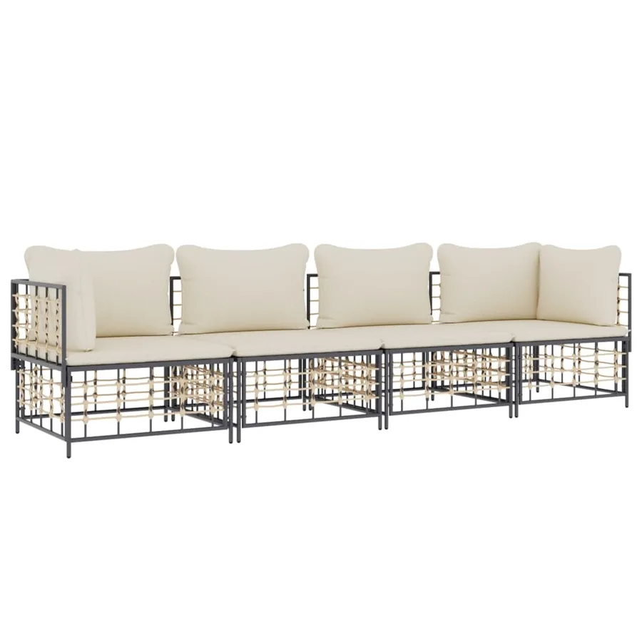 Salon de jardin 4 pcs avec coussins anthracite résine tressée - 3