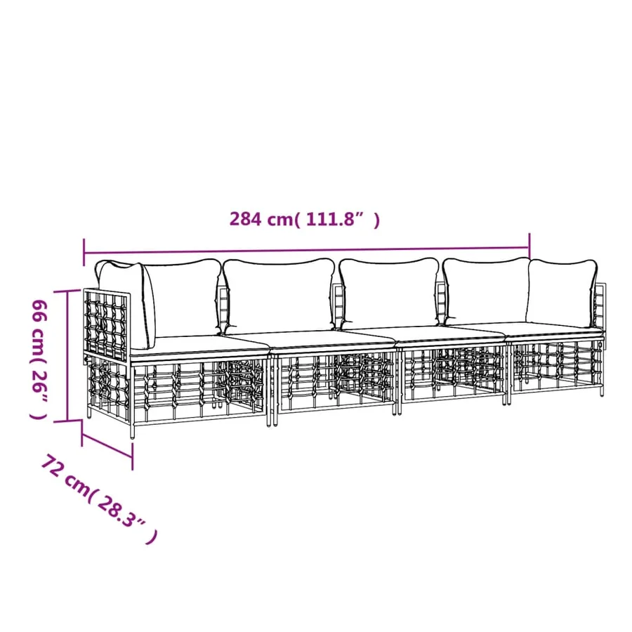 Salon de jardin 4 pcs avec coussins anthracite résine tressée - 8