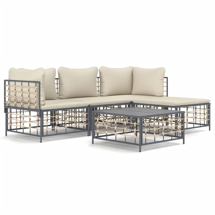 Salon de jardin 4 pcs avec coussins anthracite résine tressée - 2