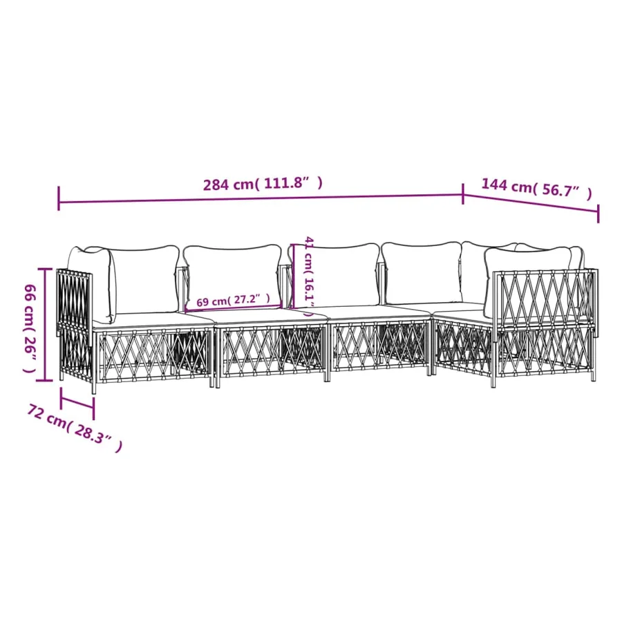 Salon de jardin avec coussins 5 pcs anthracite acier - 8