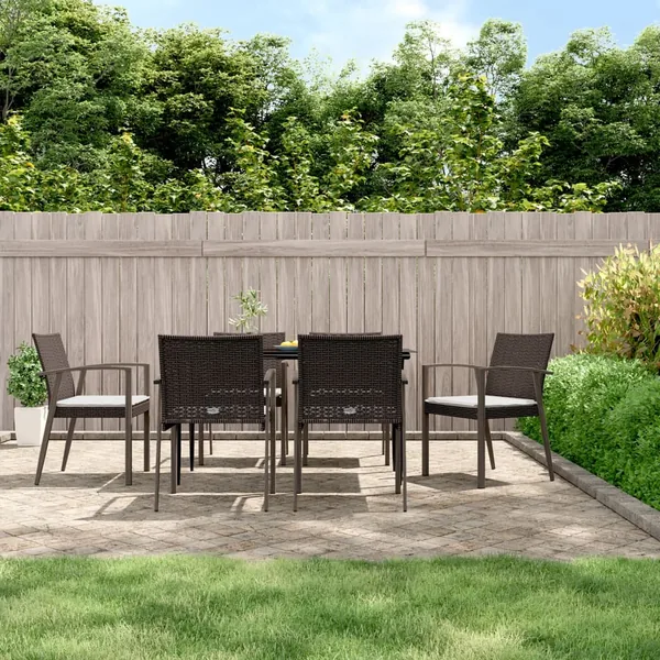 Ensemble à manger de jardin 7 pcs coussins résine tressée acier