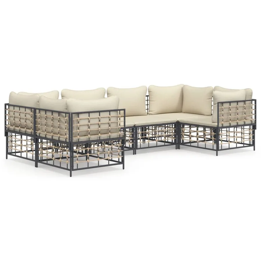 Salon de jardin 6 pcs avec coussins anthracite résine tressée - 2