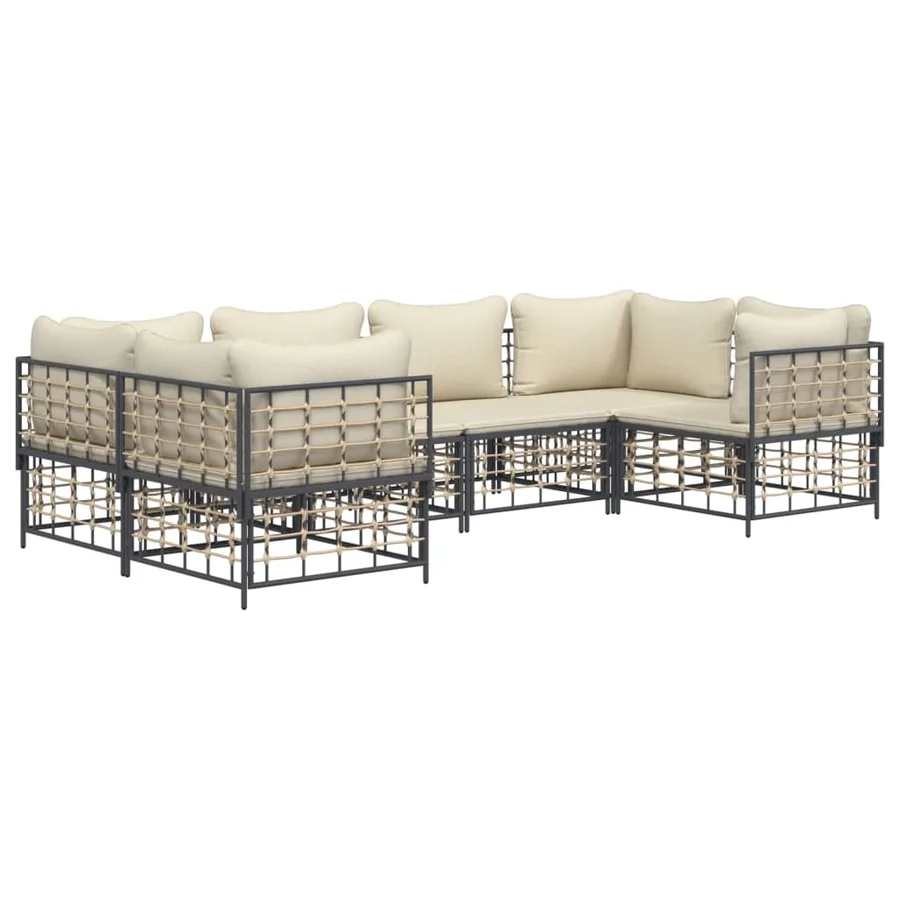 Salon de jardin 6 pcs avec coussins anthracite résine tressée - 3