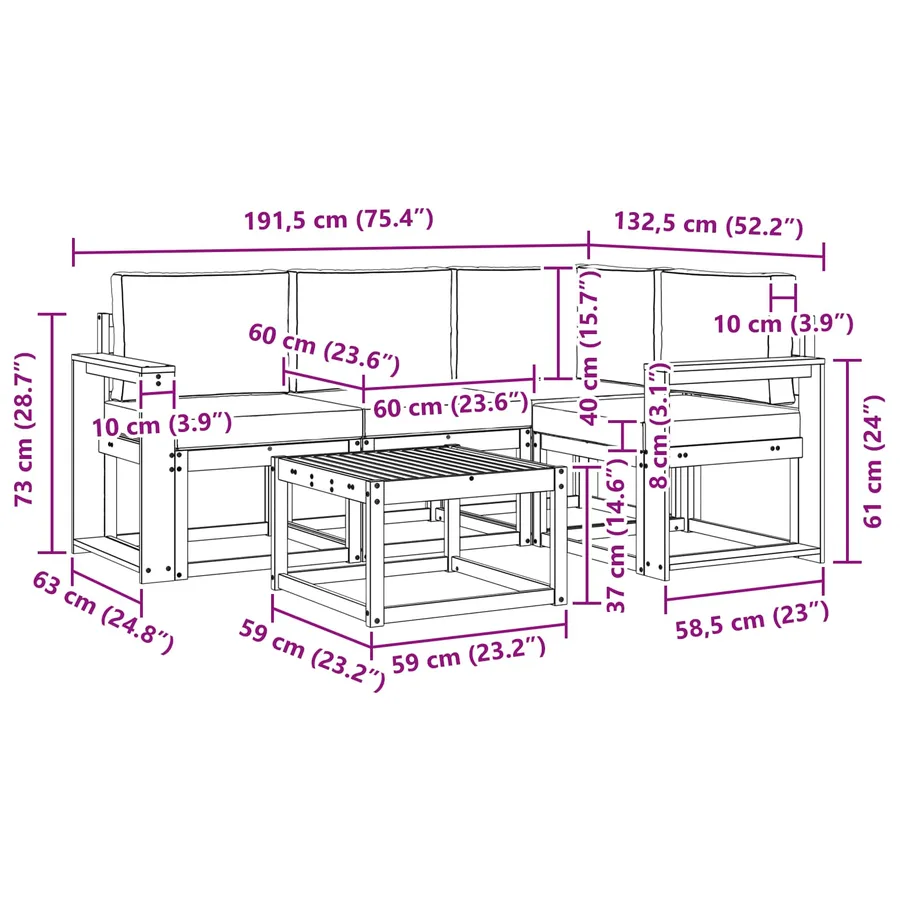 Ensemble de canapés d'extérieur 5 pcs Naturel et Anthracite - 8
