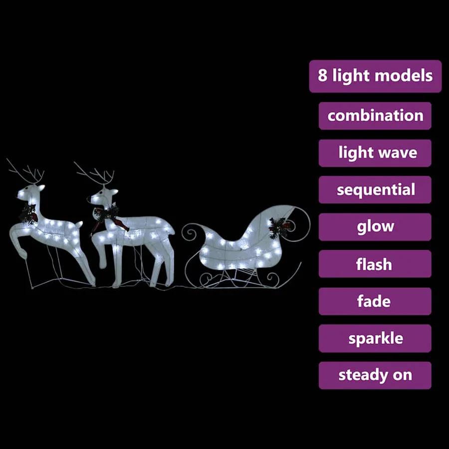 Décoration de Noël Renne et traîneau 60 LED extérieur Blanc - 9