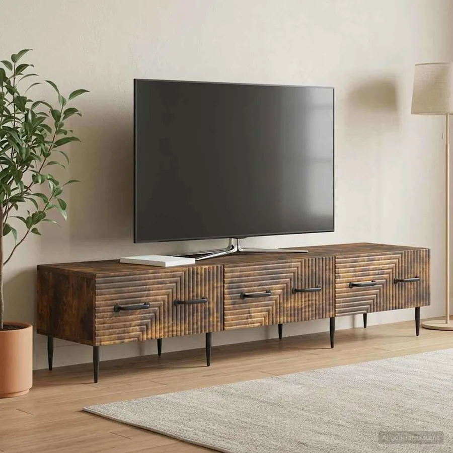 Meuble TV Chêne fumé 147 x 34,5 x 30 cm Bois d'ingénierie - 4