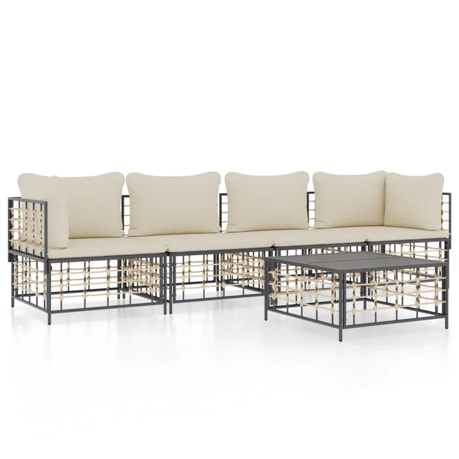 Salon de jardin 5 pcs avec coussins anthracite résine tressée - 2