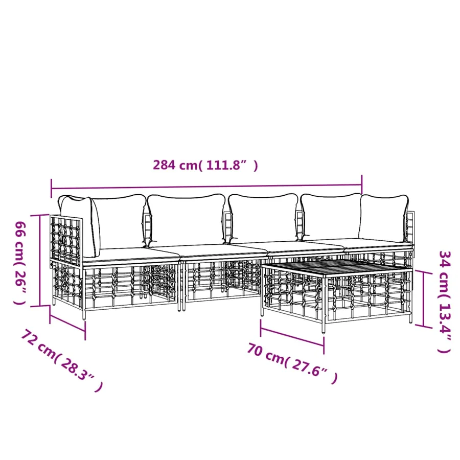 Salon de jardin 5 pcs avec coussins anthracite résine tressée - 8