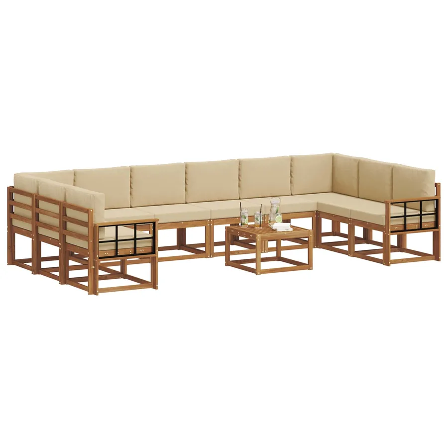 Ensemble de canapés d'extérieur 11 pcs Naturel et Beige - 3