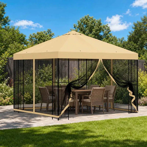 Abri de jardin avec parois 3 x 3 m Crème Polyester et Acier