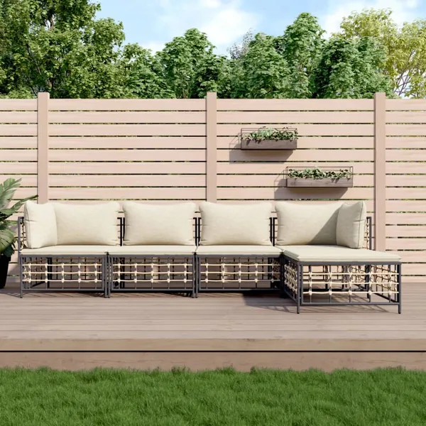 Salon de jardin 5 pcs avec coussins anthracite résine tressée