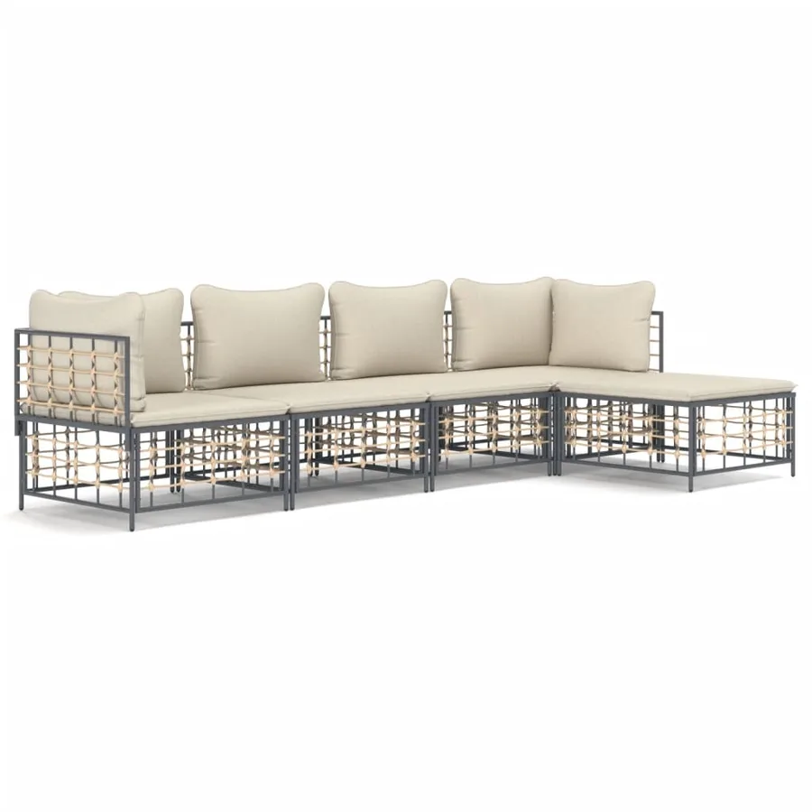 Salon de jardin 5 pcs avec coussins anthracite résine tressée - 2
