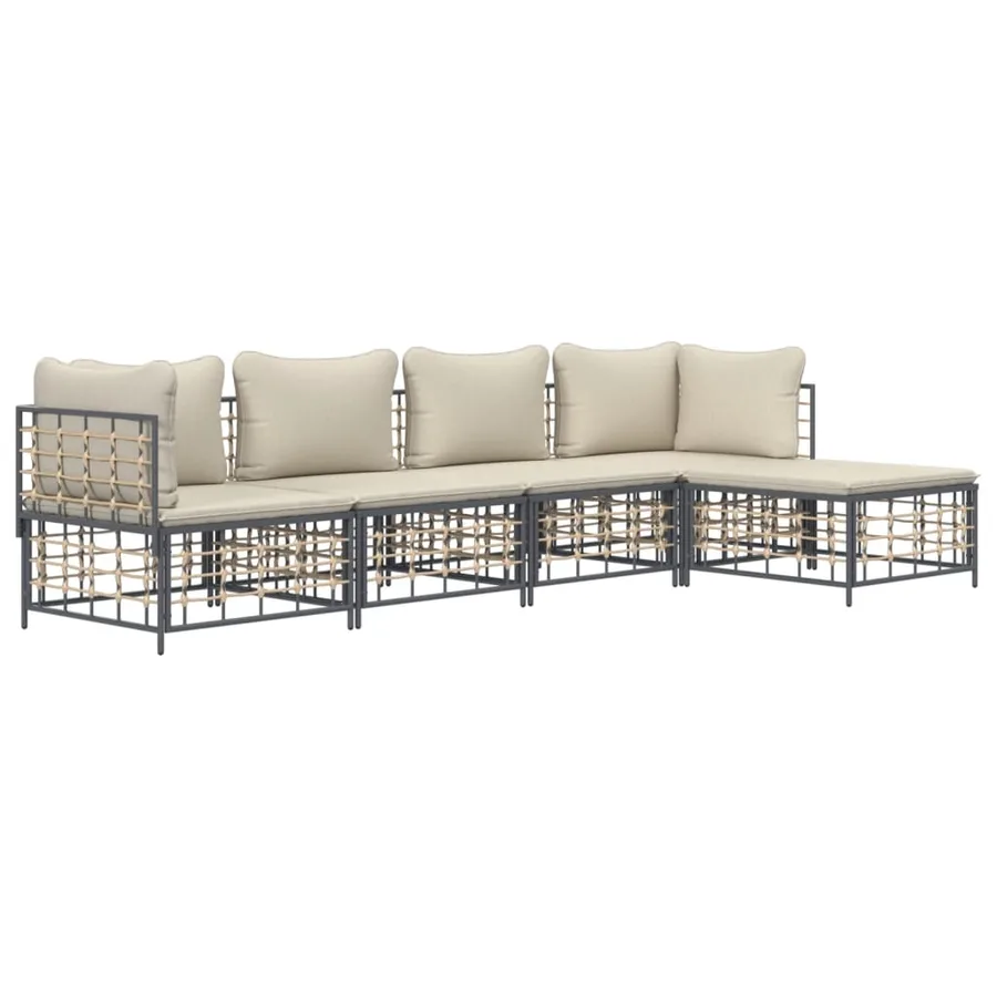 Salon de jardin 5 pcs avec coussins anthracite résine tressée - 3