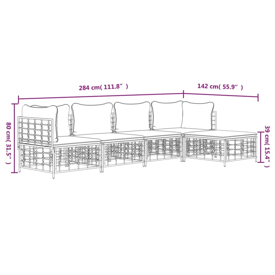 Salon de jardin 5 pcs avec coussins anthracite résine tressée - 9