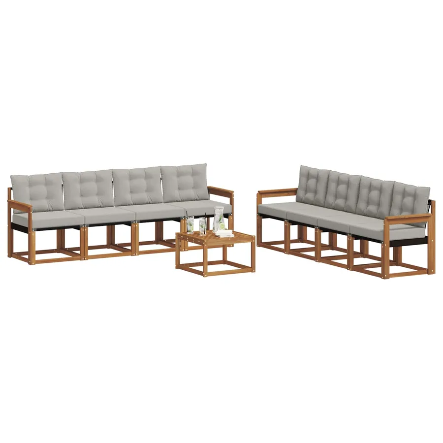 Ensemble de canapés d'extérieur 9 pcs Gris Naturel et Clair - 3