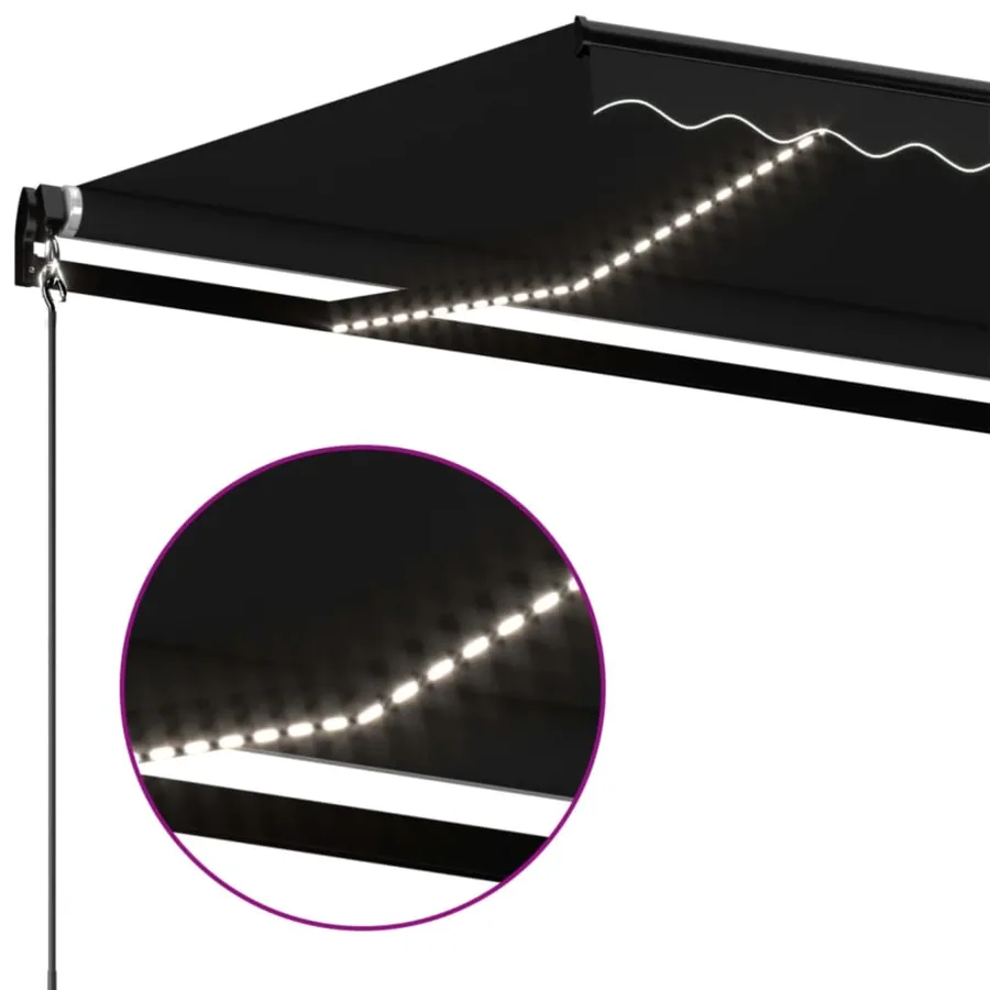 Auvent manuel rétractable avec LED 600x350 cm Anthracite - 5