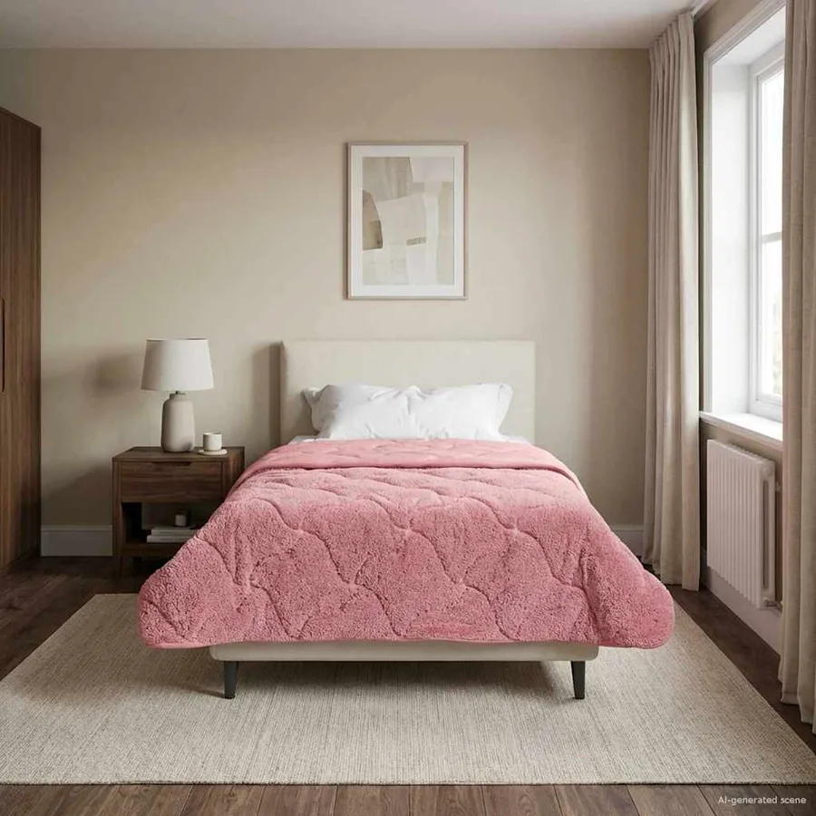 Duvet d'hiver Rose 155 x 200 cm Microfibre et polaire Teddy - 4