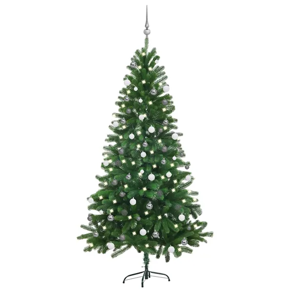 Arbre de Noël artificiel pré-éclairé et boules 180 cm vert