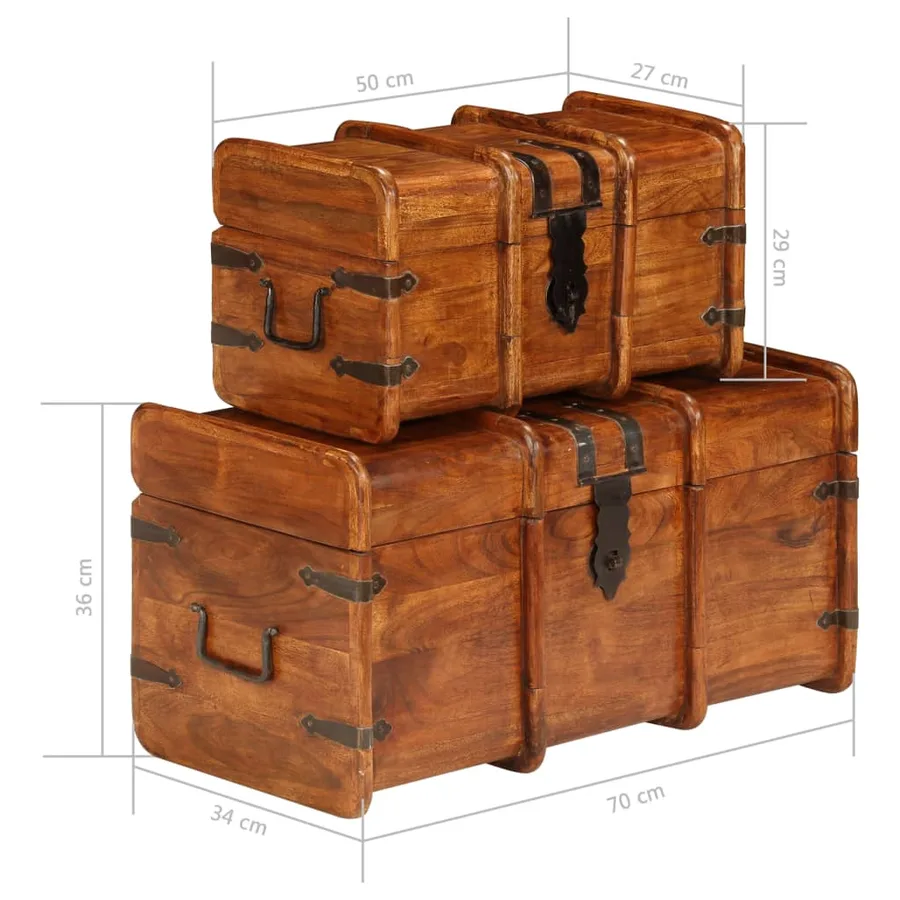 Coffre de rangement 2 pcs Bois d'acacia solide et finition miel - 15