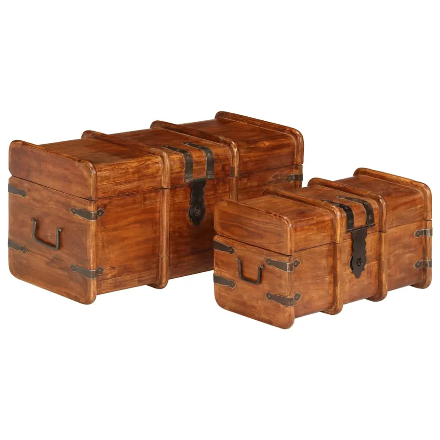 Coffre de rangement 2 pcs Bois d'acacia solide et finition miel - 16