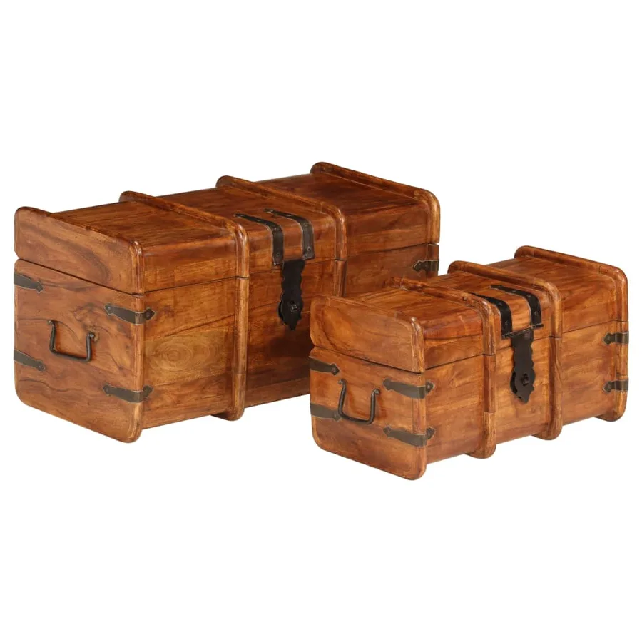Coffre de rangement 2 pcs Bois d'acacia solide et finition miel - 17