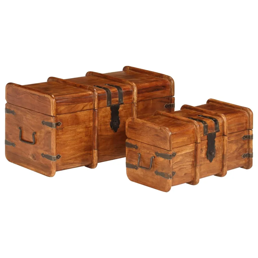 Coffre de rangement 2 pcs Bois d'acacia solide et finition miel - 18