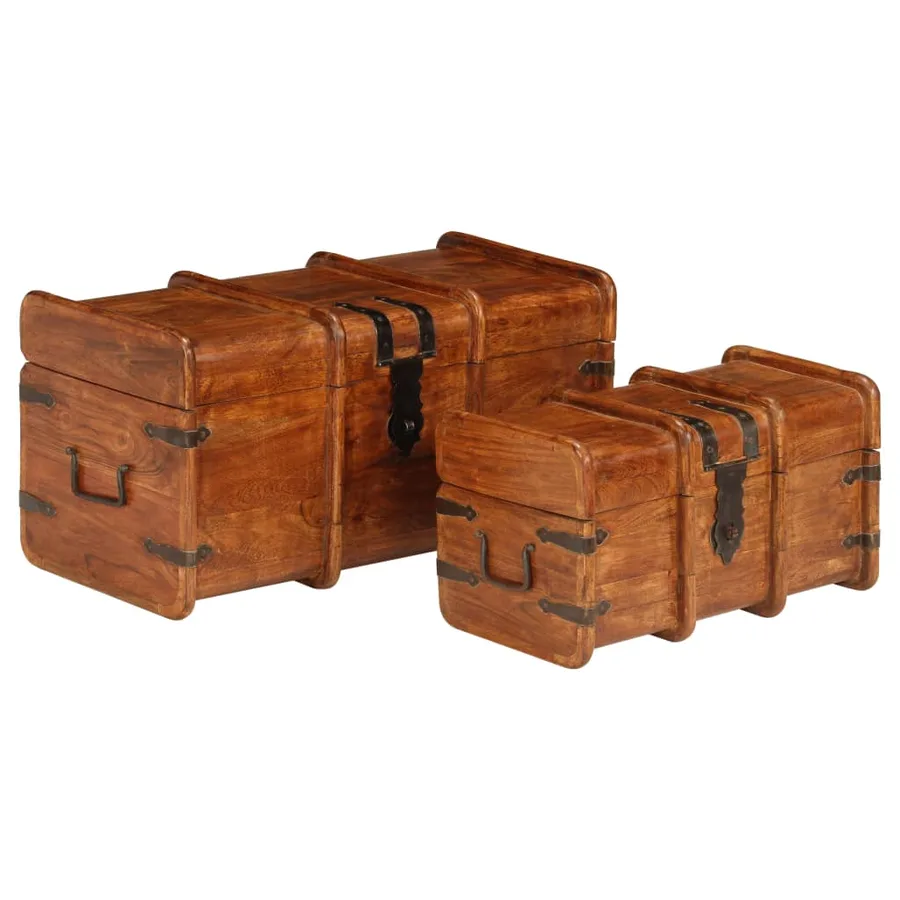 Coffre de rangement 2 pcs Bois d'acacia solide et finition miel - 19