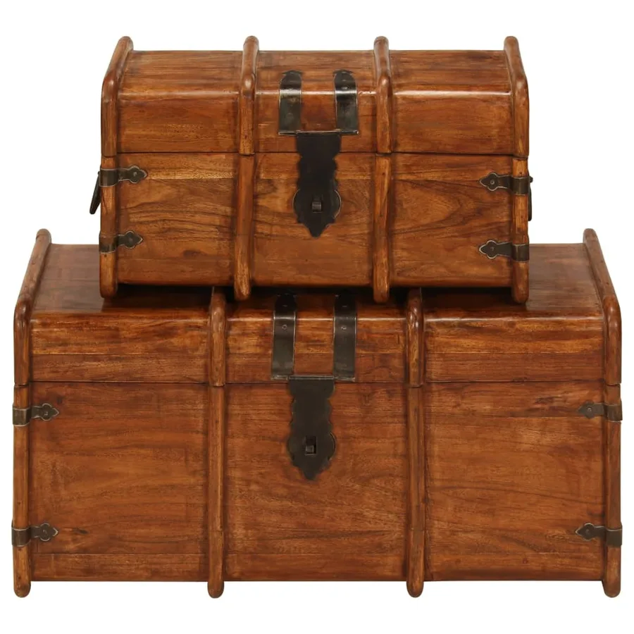 Coffre de rangement 2 pcs Bois d'acacia solide et finition miel - 2