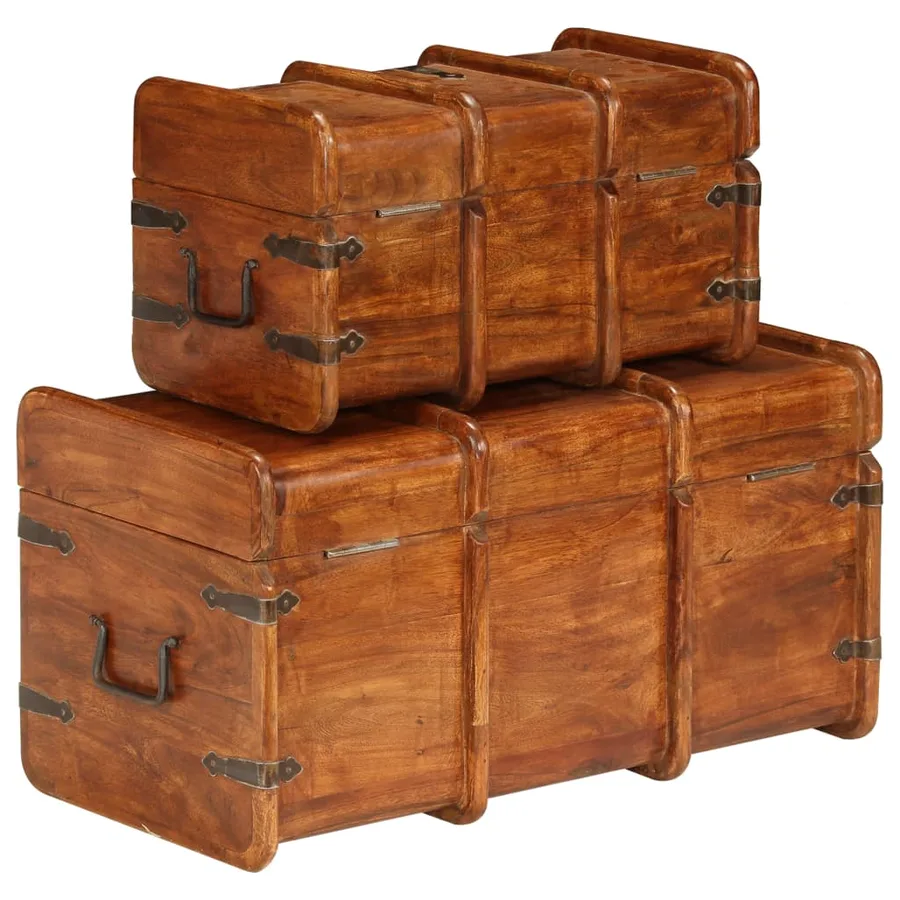 Coffre de rangement 2 pcs Bois d'acacia solide et finition miel - 3