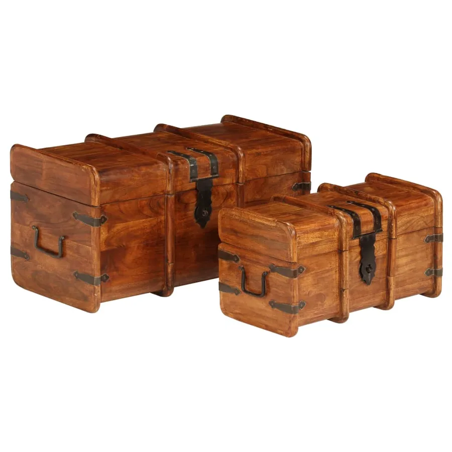 Coffre de rangement 2 pcs Bois d'acacia solide et finition miel - 4