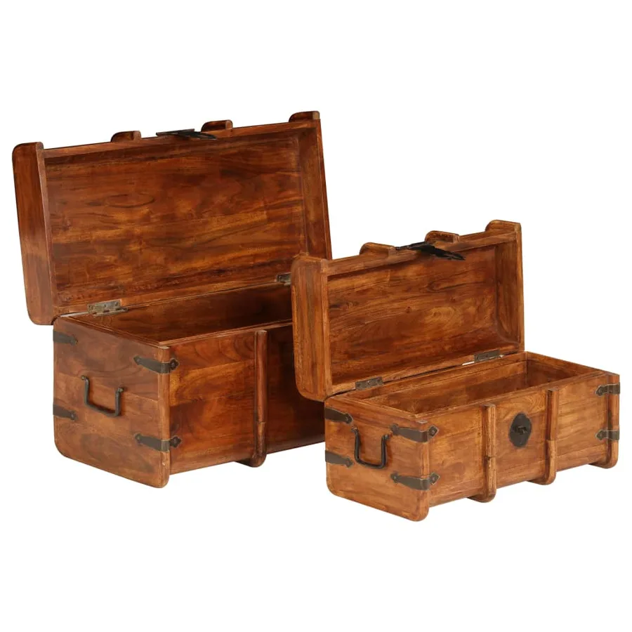 Coffre de rangement 2 pcs Bois d'acacia solide et finition miel - 8