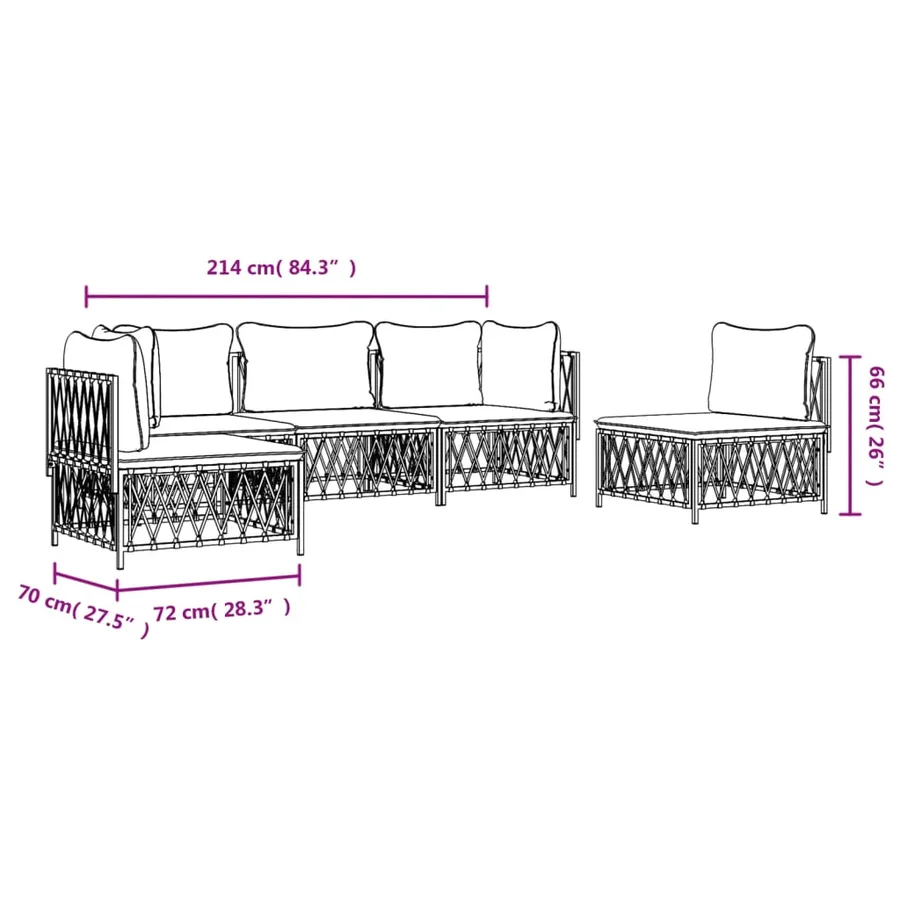Salon de jardin avec coussins 5 pcs blanc acier - 8