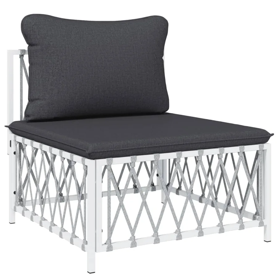 Salon de jardin avec coussins 6 pcs blanc acier - 5