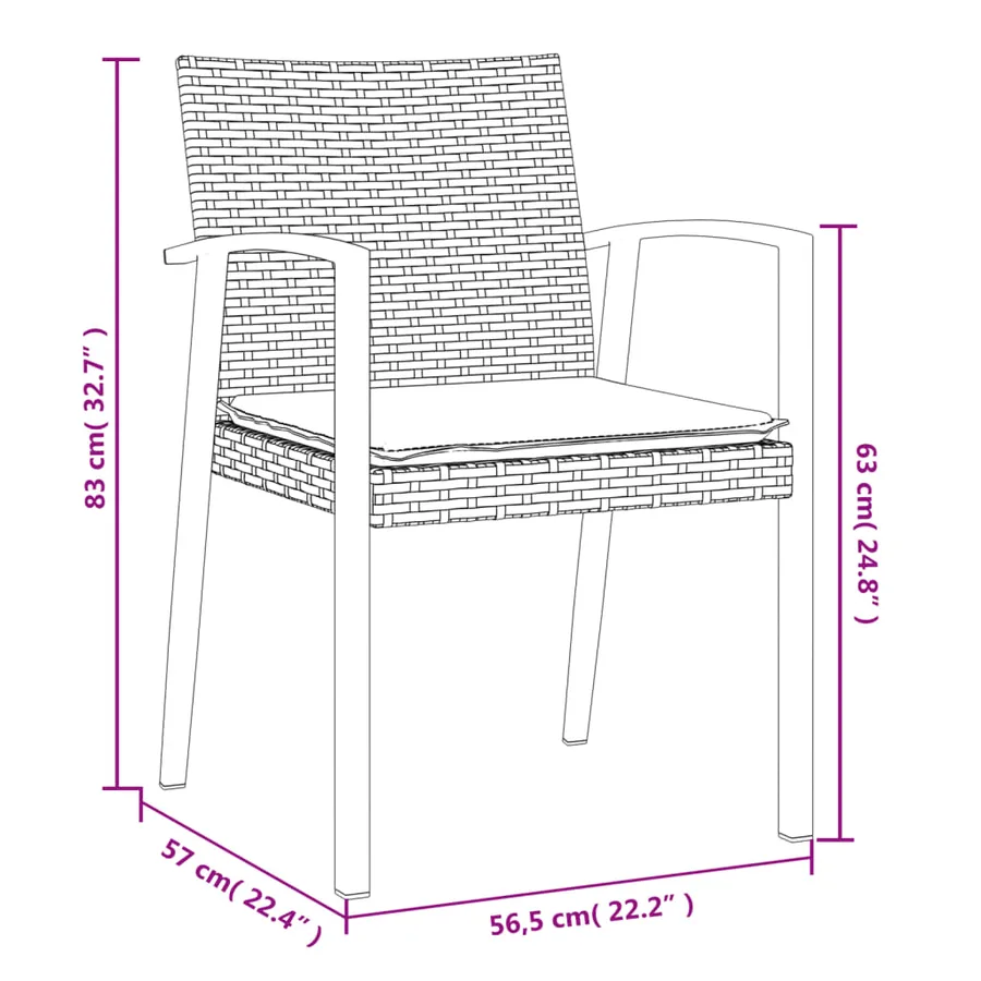 Chaises de jardin coussins lot de 4 marron 56,5x57x83 cm rotin - 9
