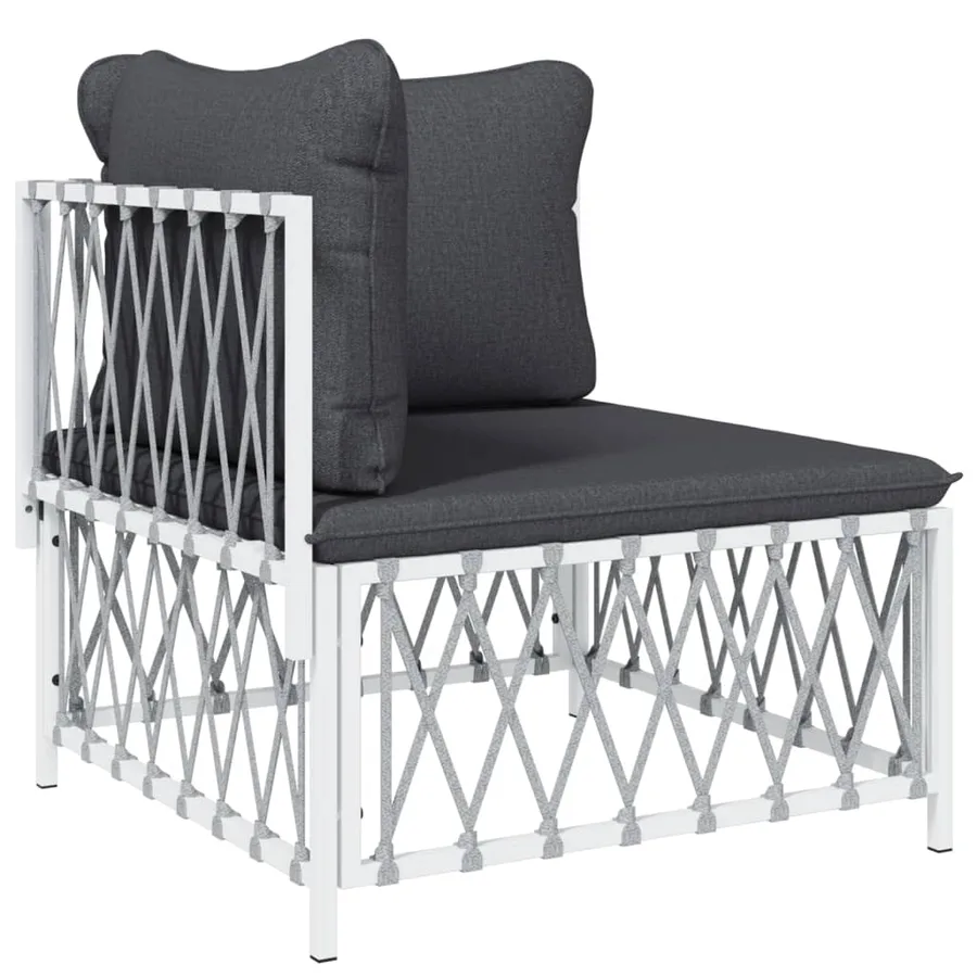 Salon de jardin avec coussins 5 pcs blanc acier - 4