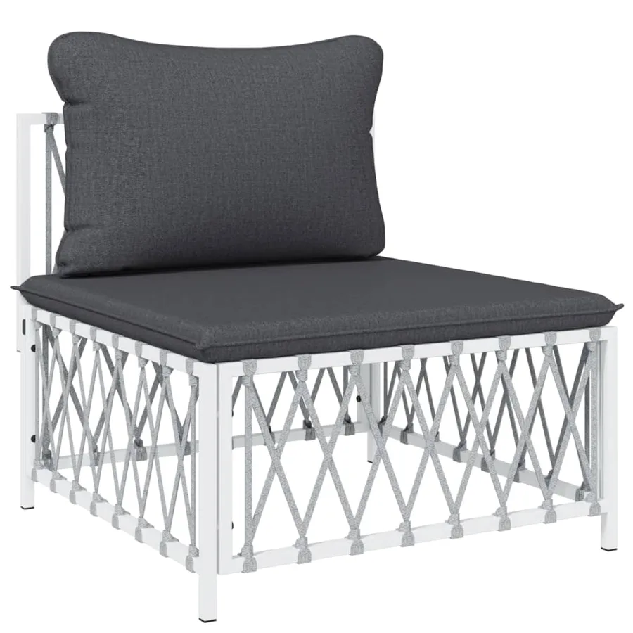 Salon de jardin avec coussins 5 pcs blanc acier - 5