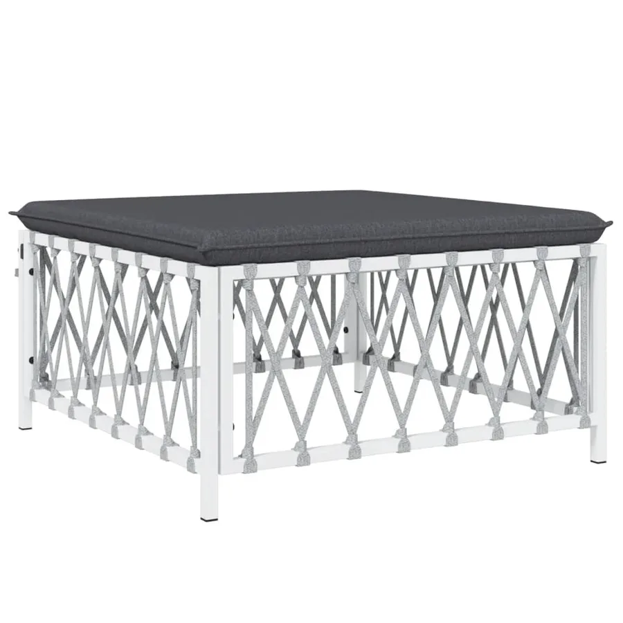 Salon de jardin avec coussins 5 pcs blanc acier - 6