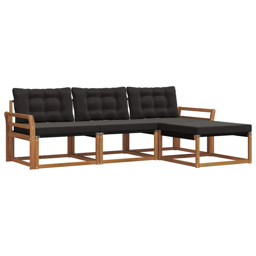 Ensemble de canapés d'extérieur 4 pcs Naturel et Noir - 2