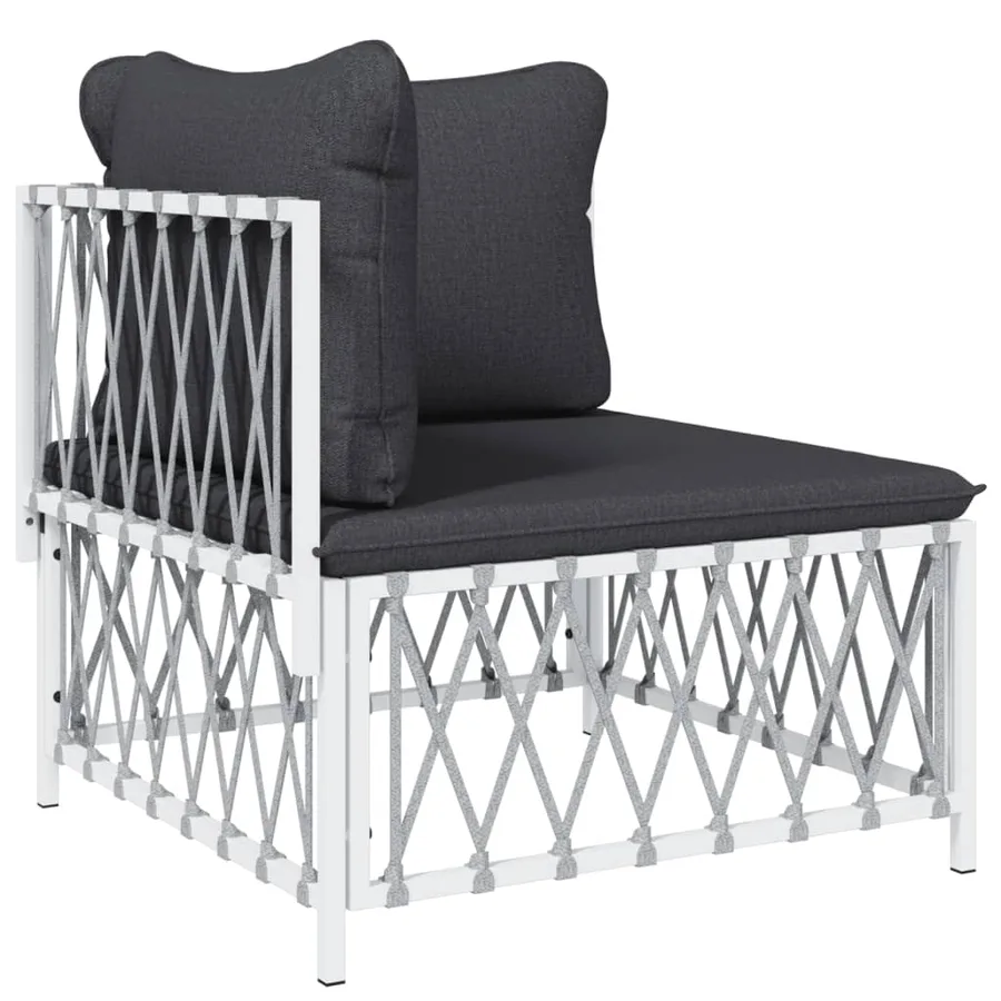 Salon de jardin 8 pcs avec coussins blanc acier - 4