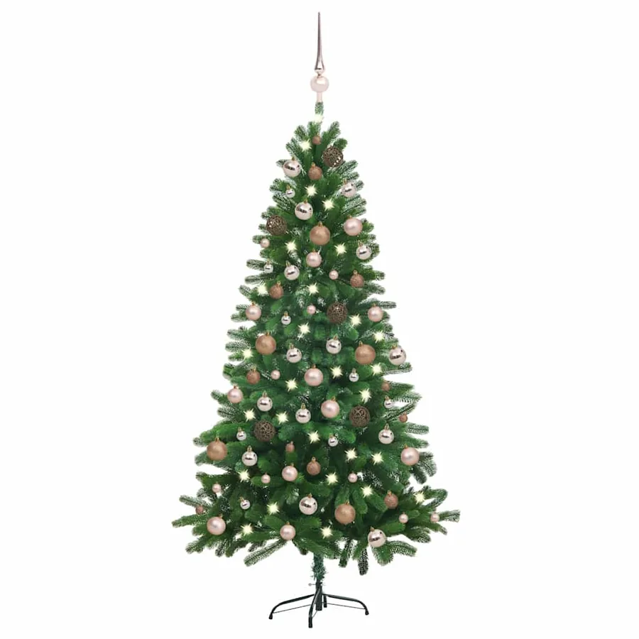 Arbre de Noël artificiel pré-éclairé et boules 180 cm vert