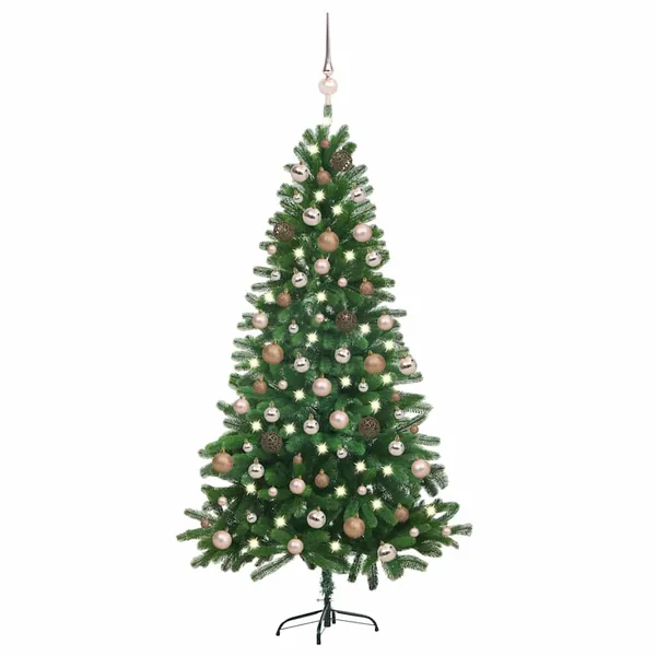 Arbre de Noël artificiel pré-éclairé et boules 180 cm vert