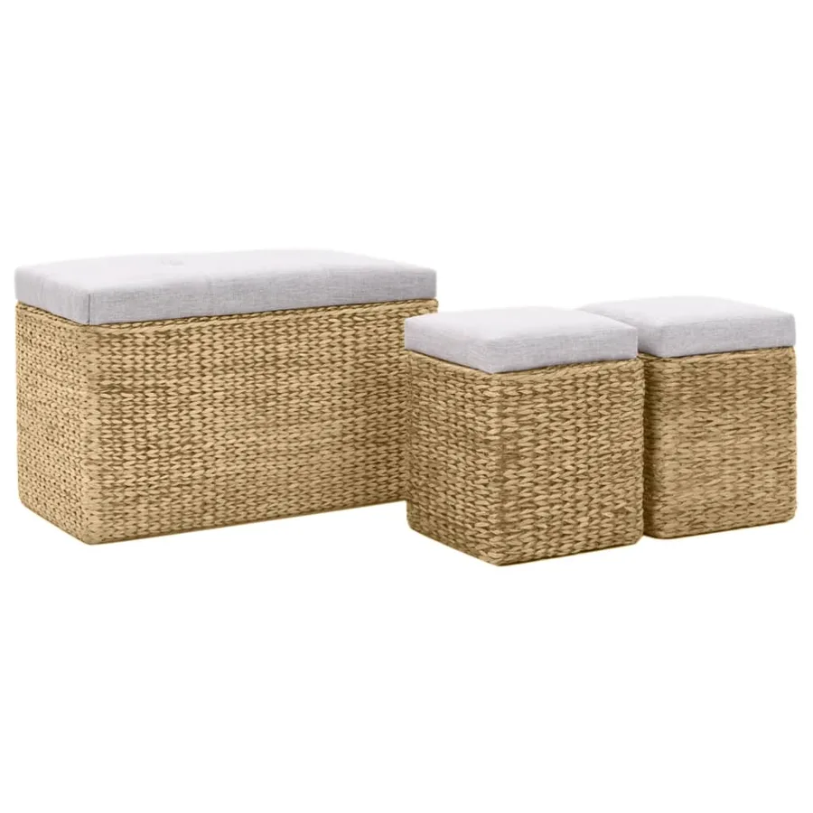 Banc avec 2 poufs Jacinthe d'eau Gris - 2