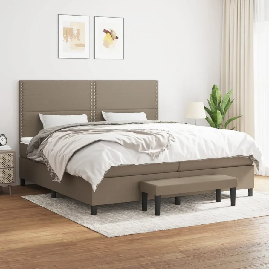 Sommier à lattes de lit avec matelas Taupe 200x200 cm Tissu