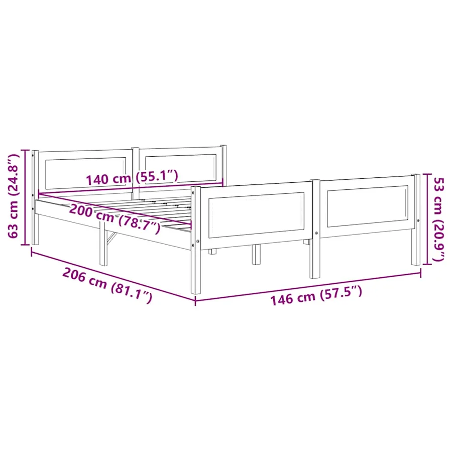 Cadre de lit sans matelas bois massif de pin gris 140x200 cm - 6