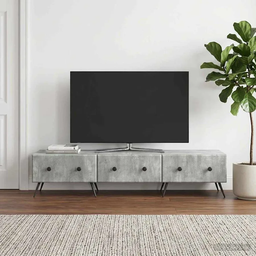 Meuble TV Gris béton 147 x 34,5 x 30 cm Bois d'ingénierie - 4