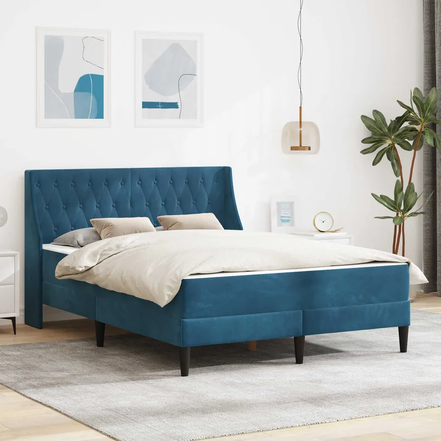 Cadre de lit avec matelas Bleu 120 x 190 cm Velours